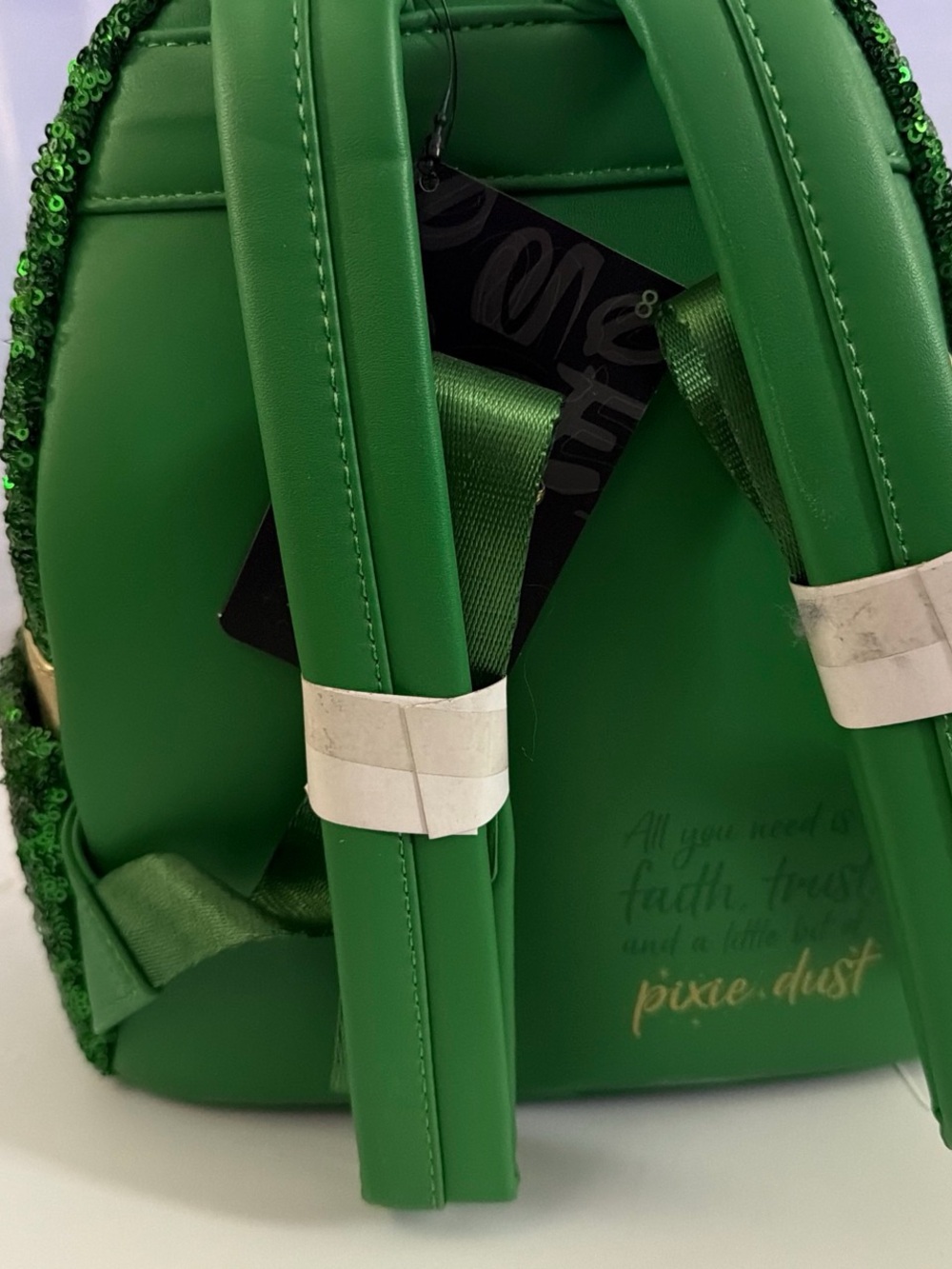 Loungefly Green Sequin Tinker Bell Mini Backpack with Gold Accents - Picture 3 of 4